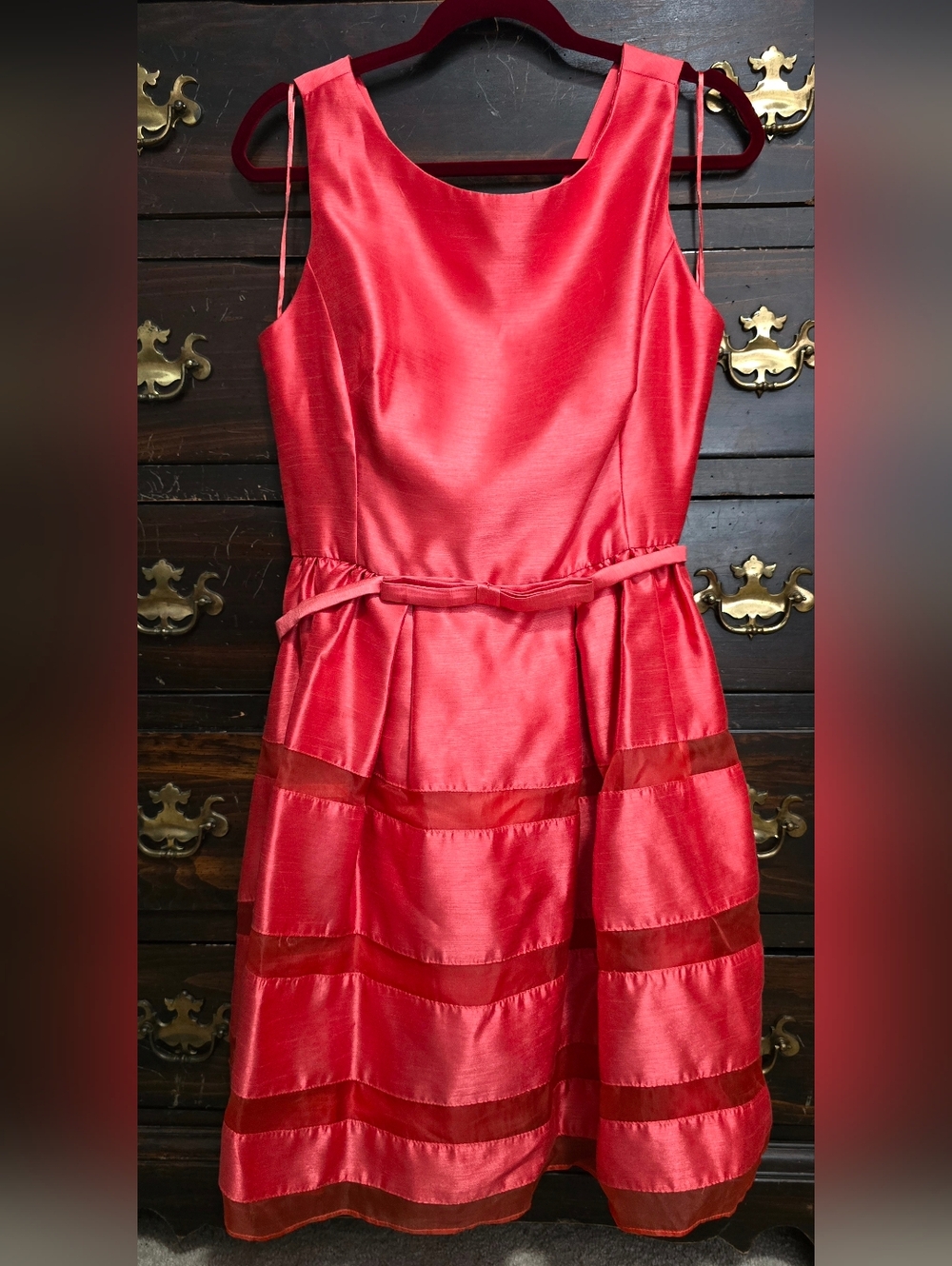 Taylor Coral Satin Cocktail Dress